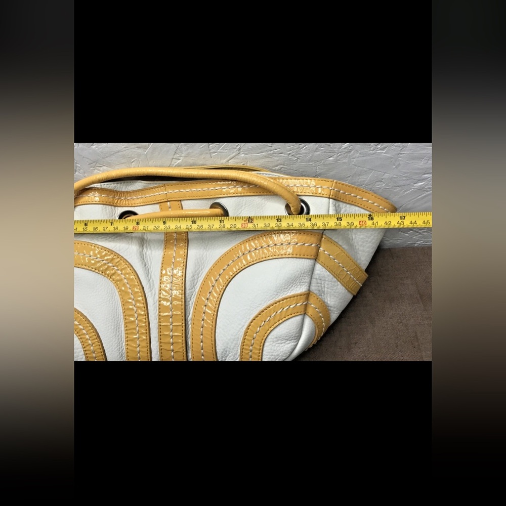 Kate Landry Yellow Patent Leather Cream Leather Top Handle Clutch Purse Handbag - Picture 14 of 16